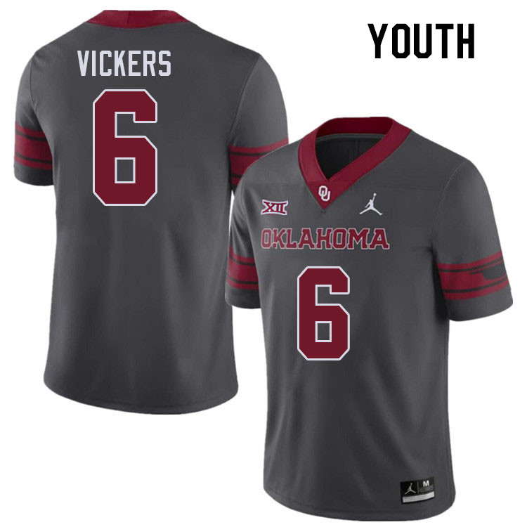 Youth #6 Makari Vickers Oklahoma Sooners College Football Jerseys Stitched-Charcoal - Click Image to Close